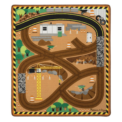 Melissa & Doug Round The Construction Zone Work Site Rug & Vehicle Set