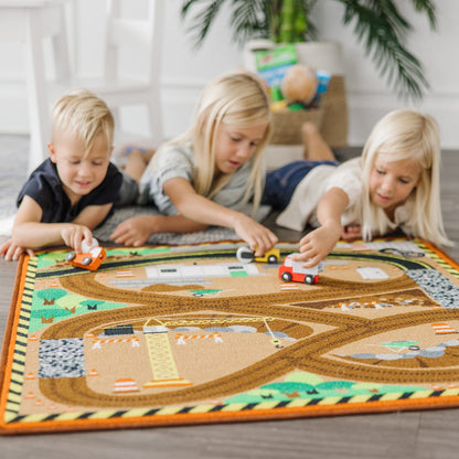 Melissa & Doug Round The Construction Zone Work Site Rug & Vehicle Set