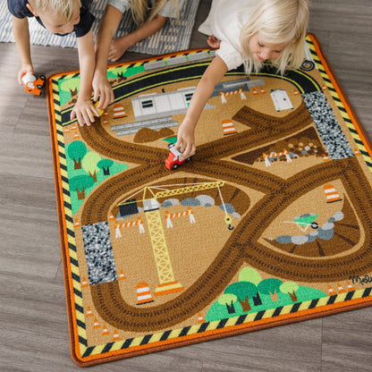 Melissa & Doug Round The Construction Zone Work Site Rug & Vehicle Set