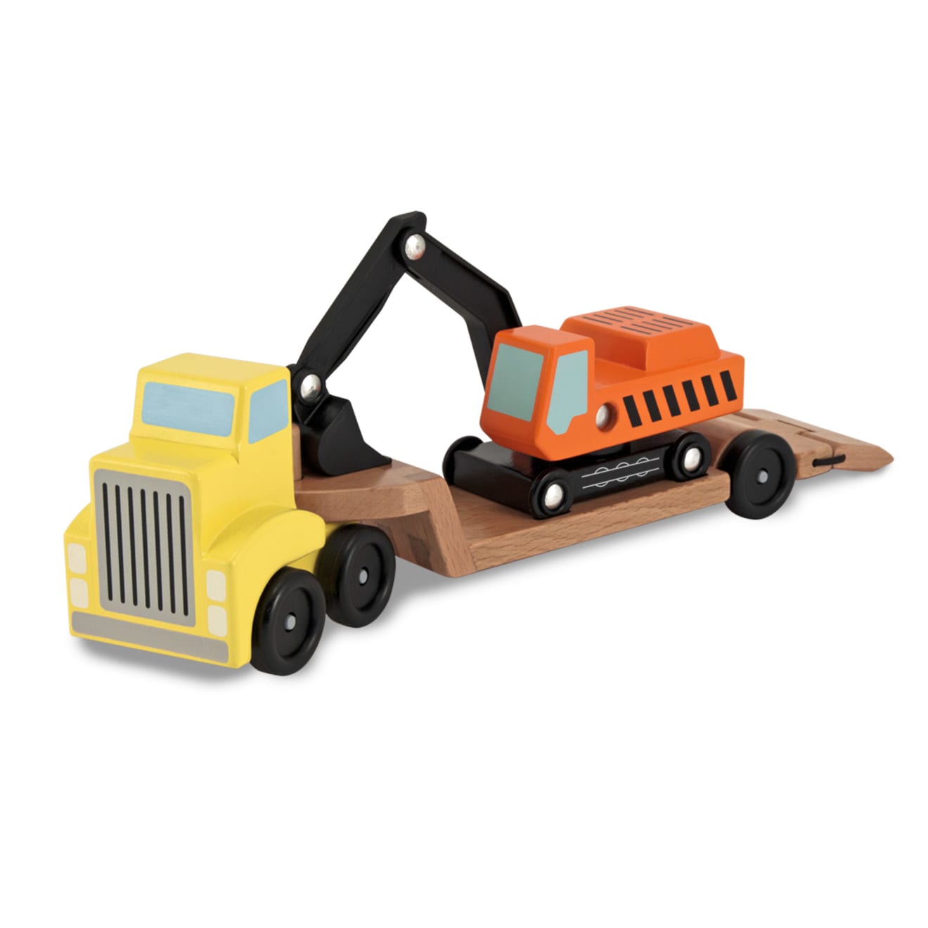 Melissa & Doug Trailer & Excavator Wooden Vehicles Play Set