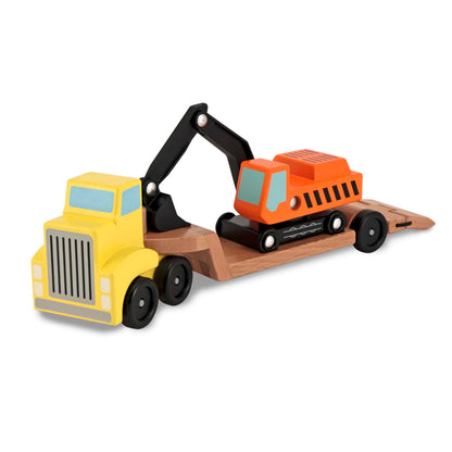 Melissa & Doug Trailer & Excavator Wooden Vehicles Play Set