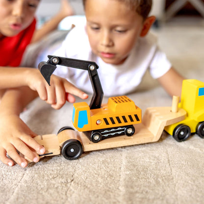 Melissa & Doug Trailer & Excavator Wooden Vehicles Play Set