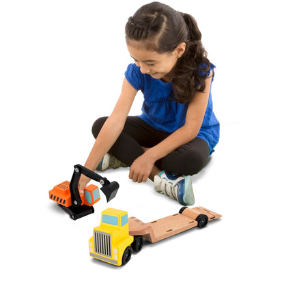 Melissa & Doug Trailer & Excavator Wooden Vehicles Play Set