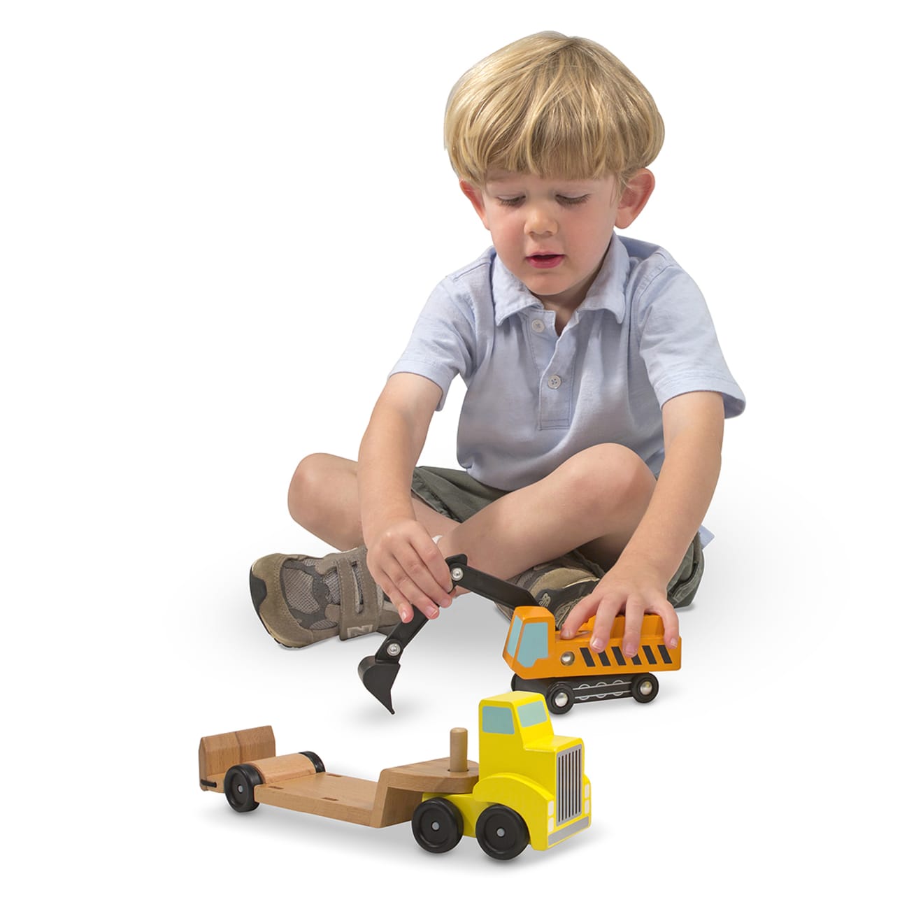 Melissa & Doug Trailer & Excavator Wooden Vehicles Play Set