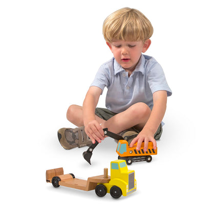 Melissa & Doug Trailer & Excavator Wooden Vehicles Play Set
