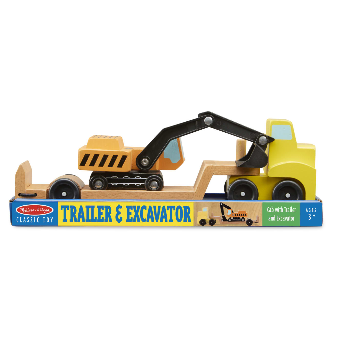 Melissa & Doug Trailer & Excavator Wooden Vehicles Play Set