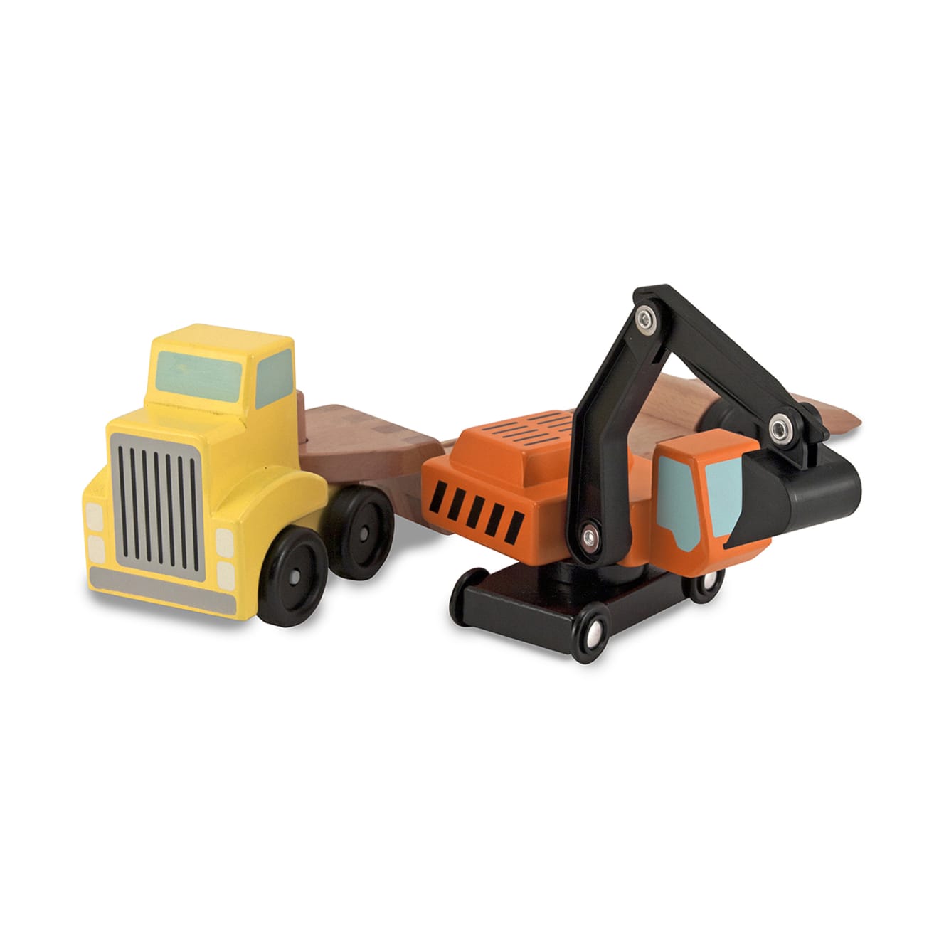 Melissa & Doug Trailer & Excavator Wooden Vehicles Play Set