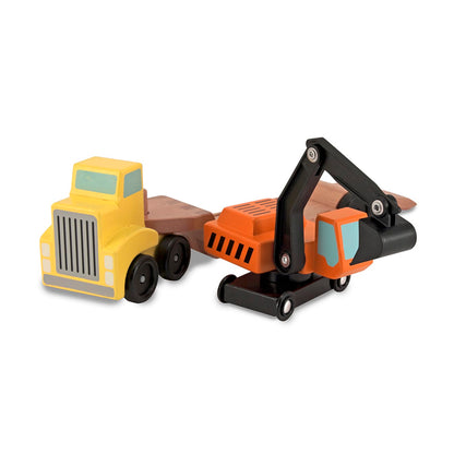 Melissa & Doug Trailer & Excavator Wooden Vehicles Play Set