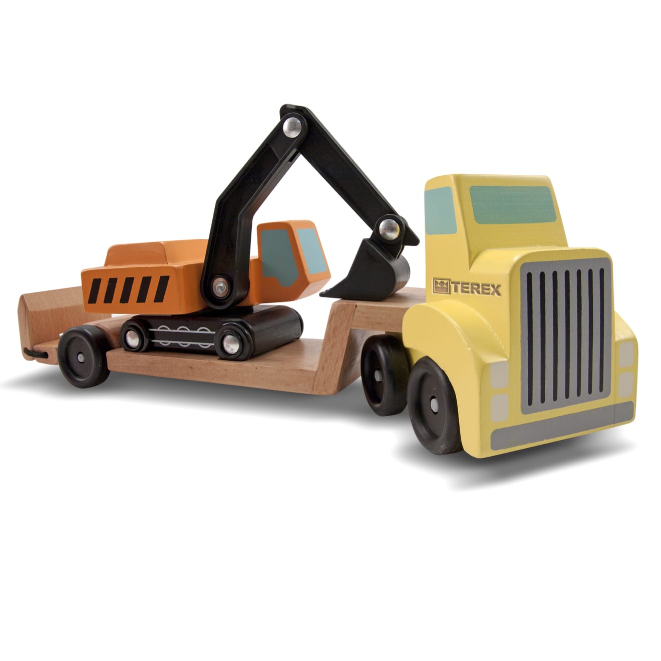 Melissa & Doug Trailer & Excavator Wooden Vehicles Play Set