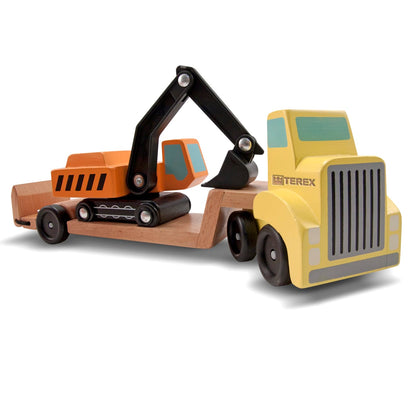 Melissa & Doug Trailer & Excavator Wooden Vehicles Play Set