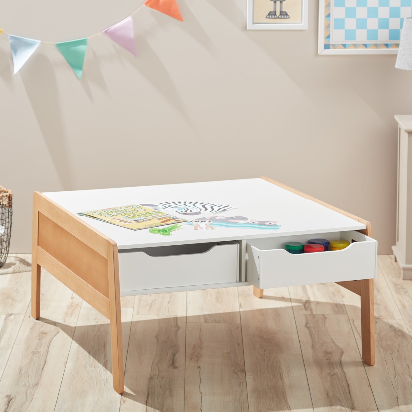 Melissa & Doug Wooden Art & Activity Table With Bins