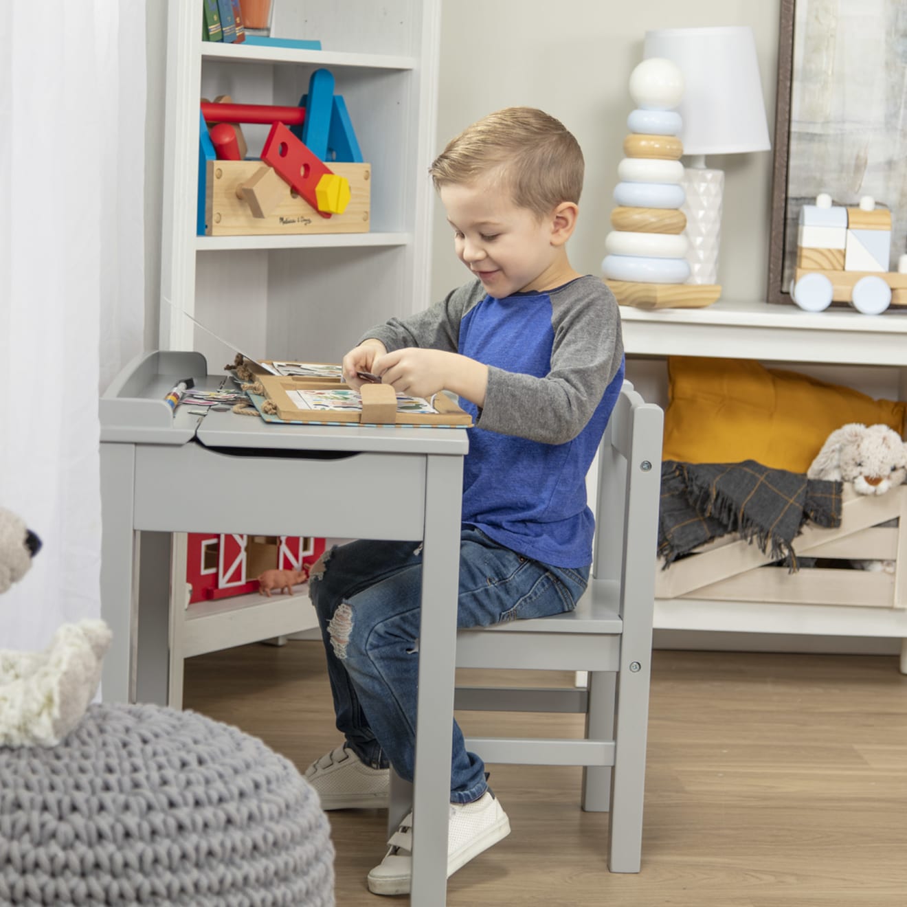 Melissa & Doug Child's Lift-Top Desk & Chair - Gray