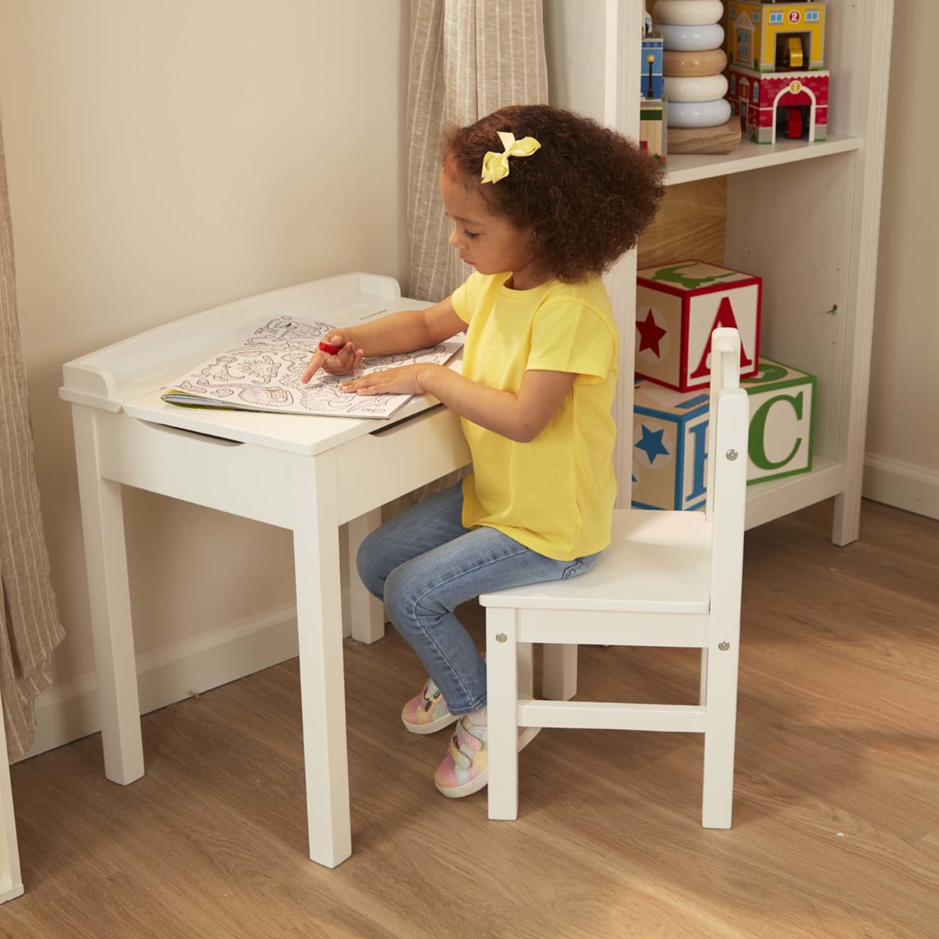 Melissa & Doug Child's Lift-Top Desk & Chair - White