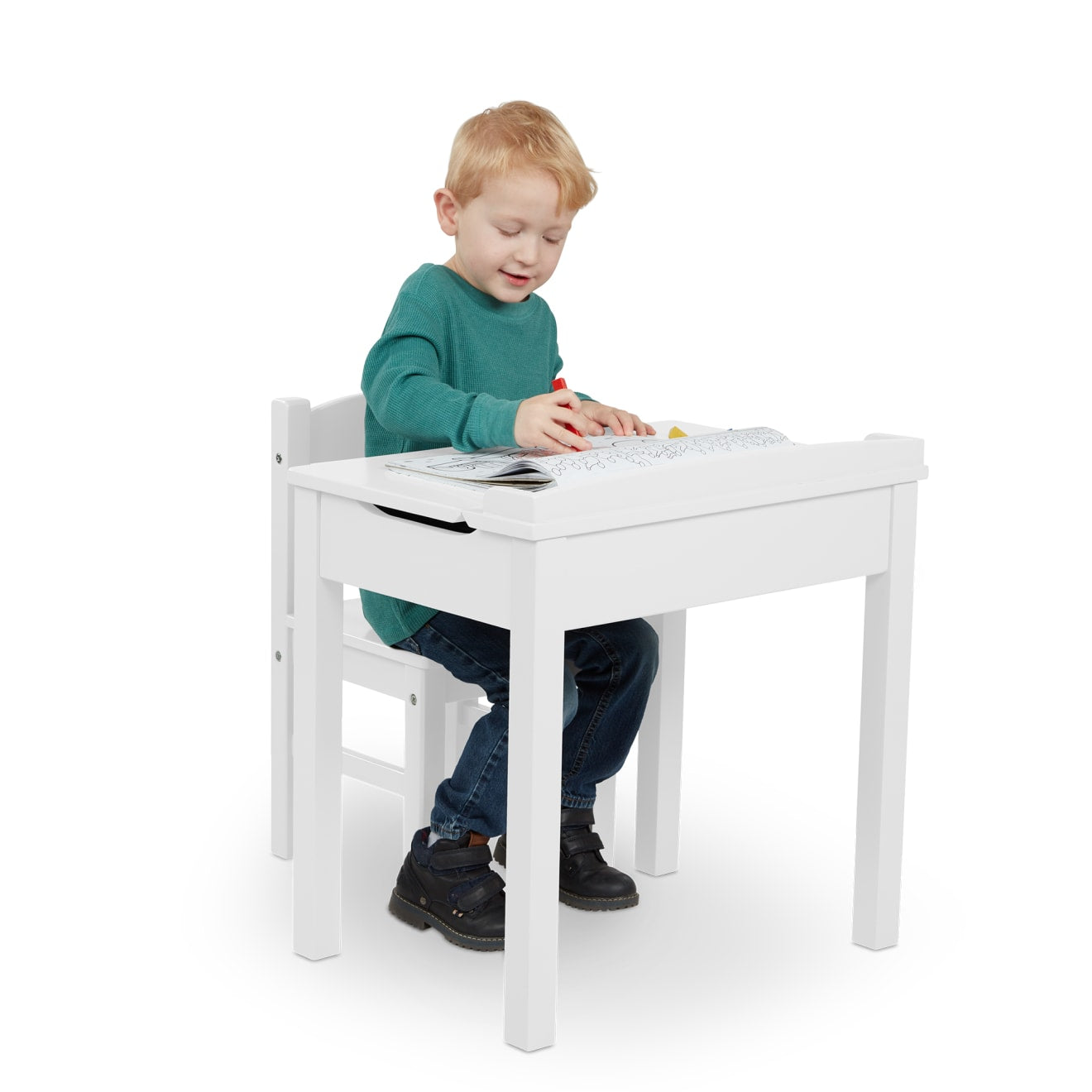Melissa & Doug Child's Lift-Top Desk & Chair - White