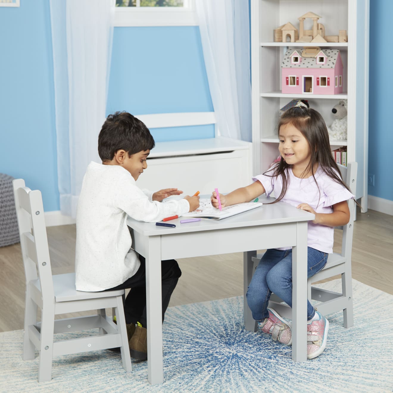 Melissa & Doug Wooden Table & 2 Chairs - Gray