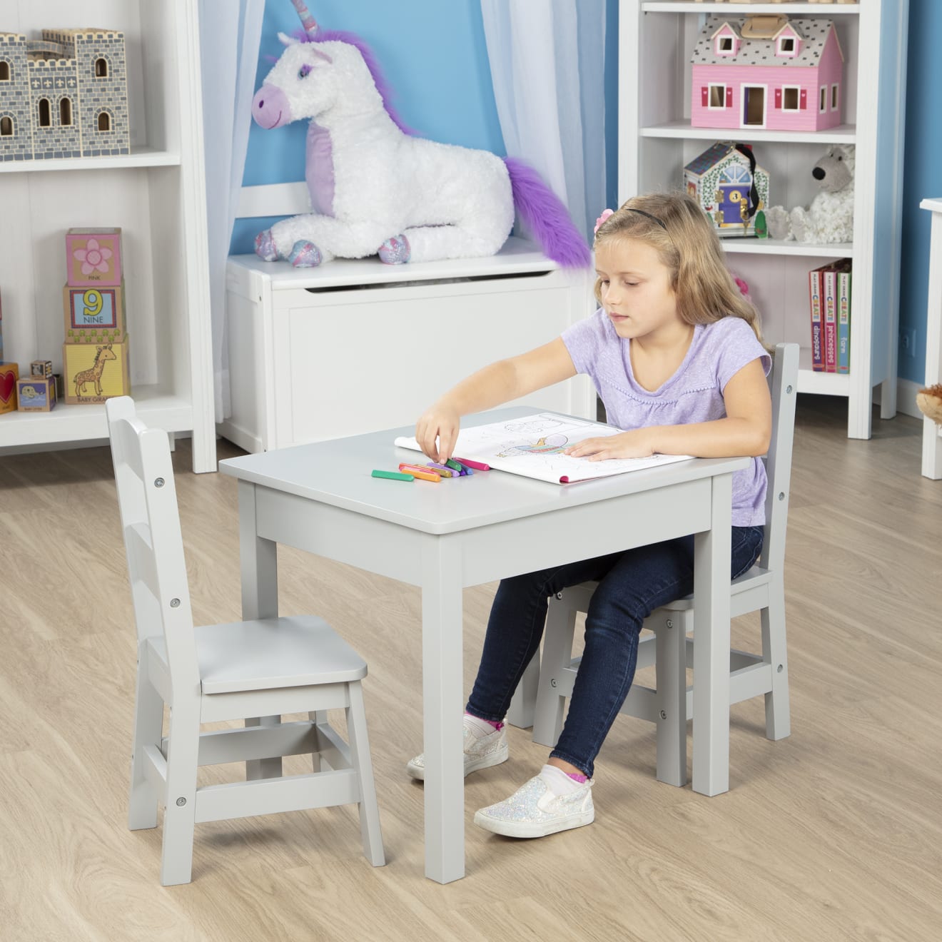 Melissa & Doug Wooden Table & 2 Chairs - Gray