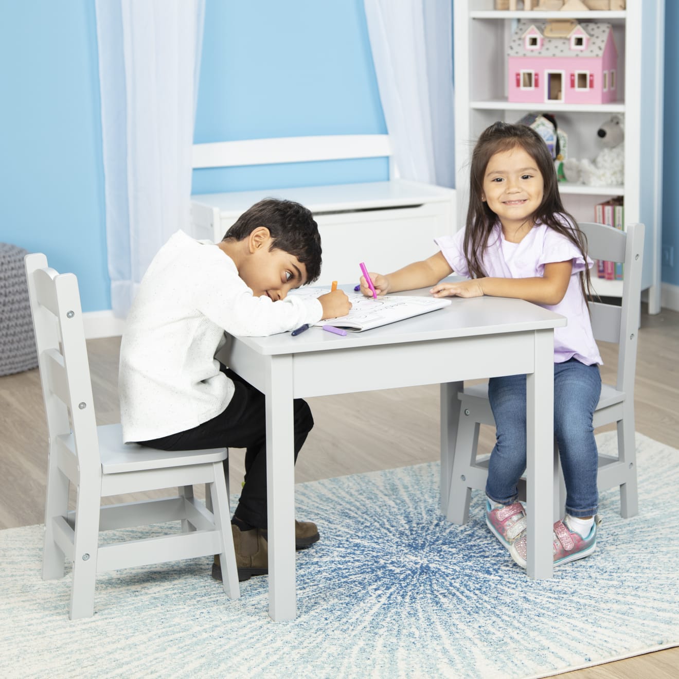 Melissa & Doug Wooden Table & 2 Chairs - Gray